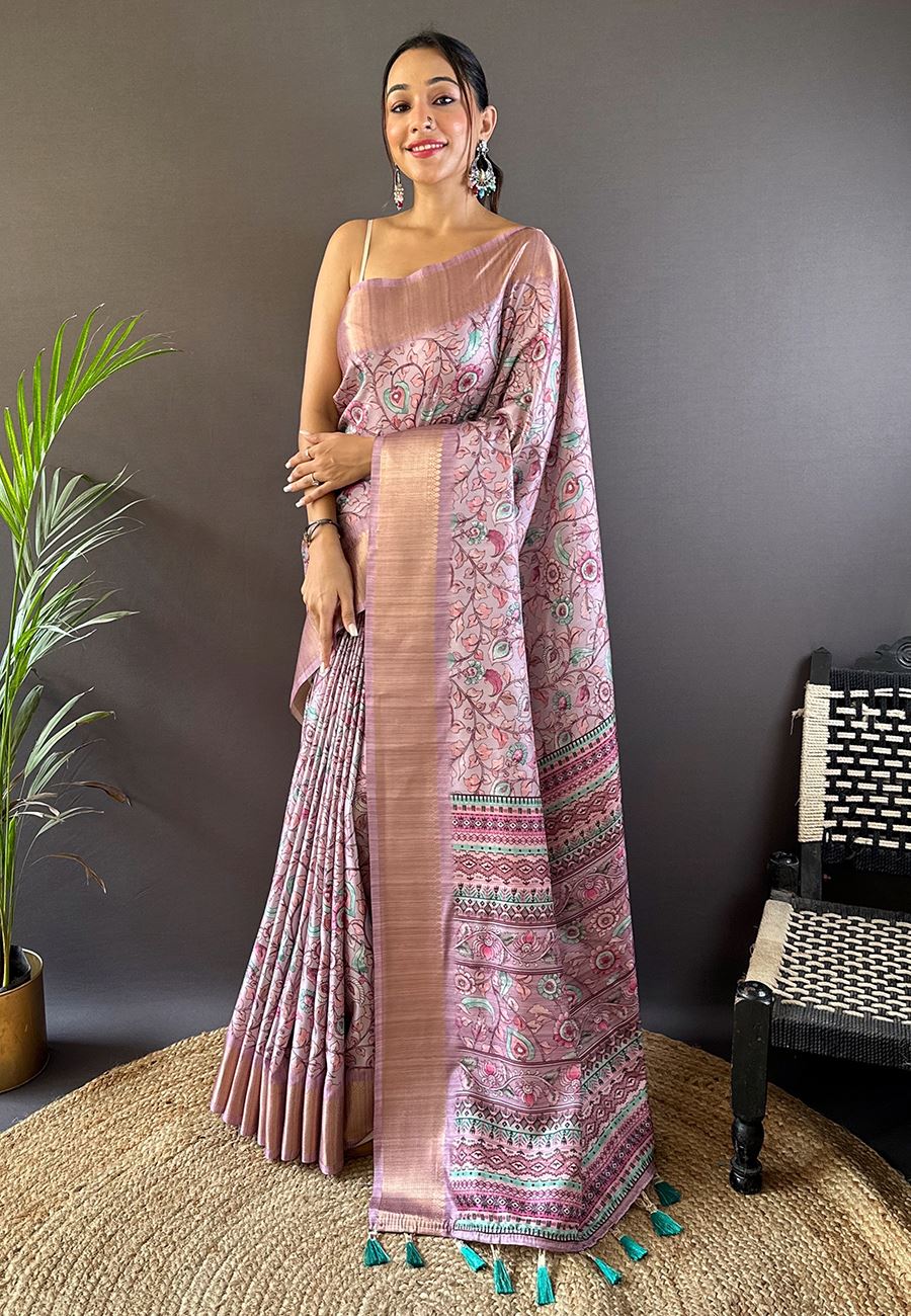 Lavender Silk Cotton Kalamkari Printed Saree