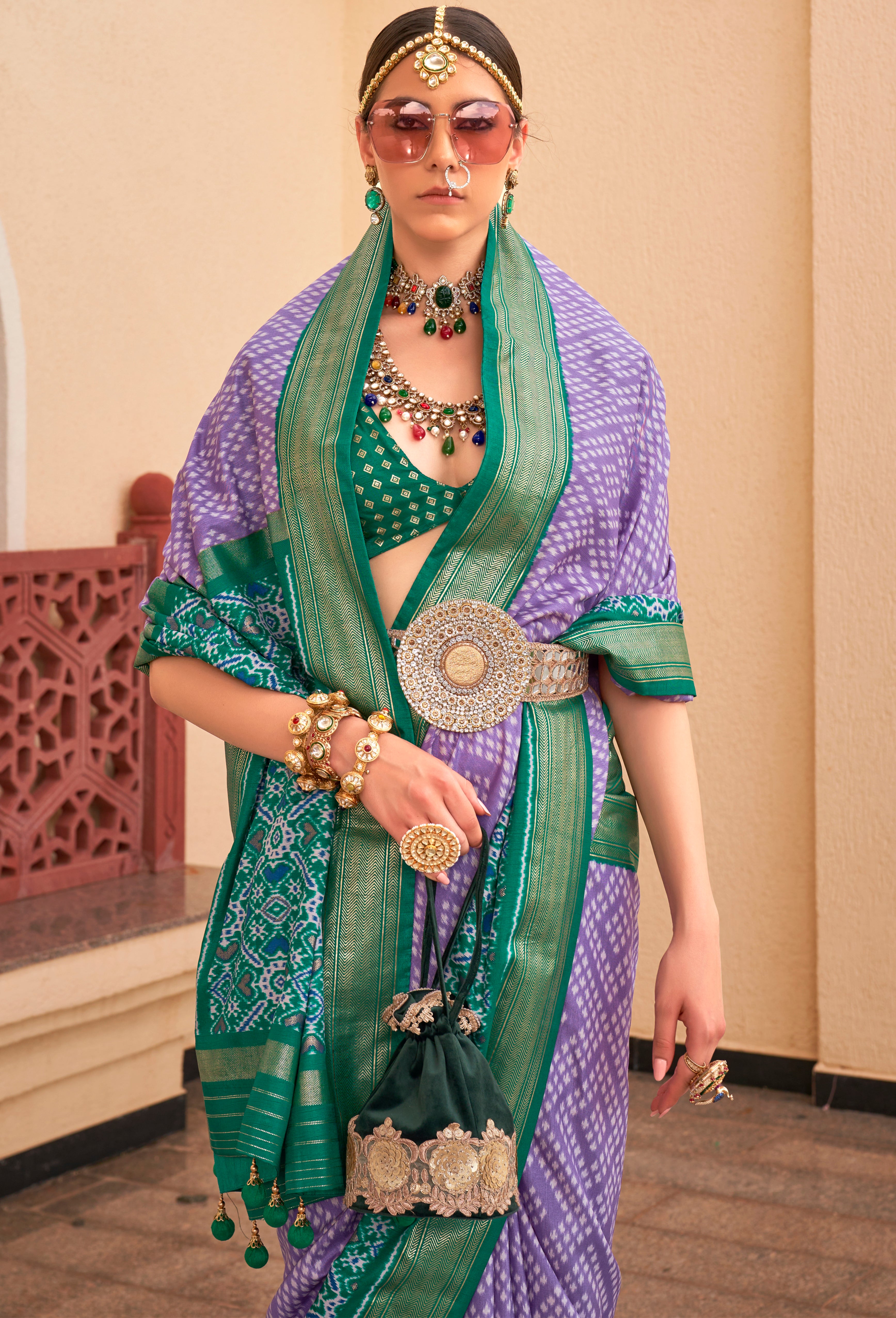 Lavender Silk Saree With  Digital Patola Print