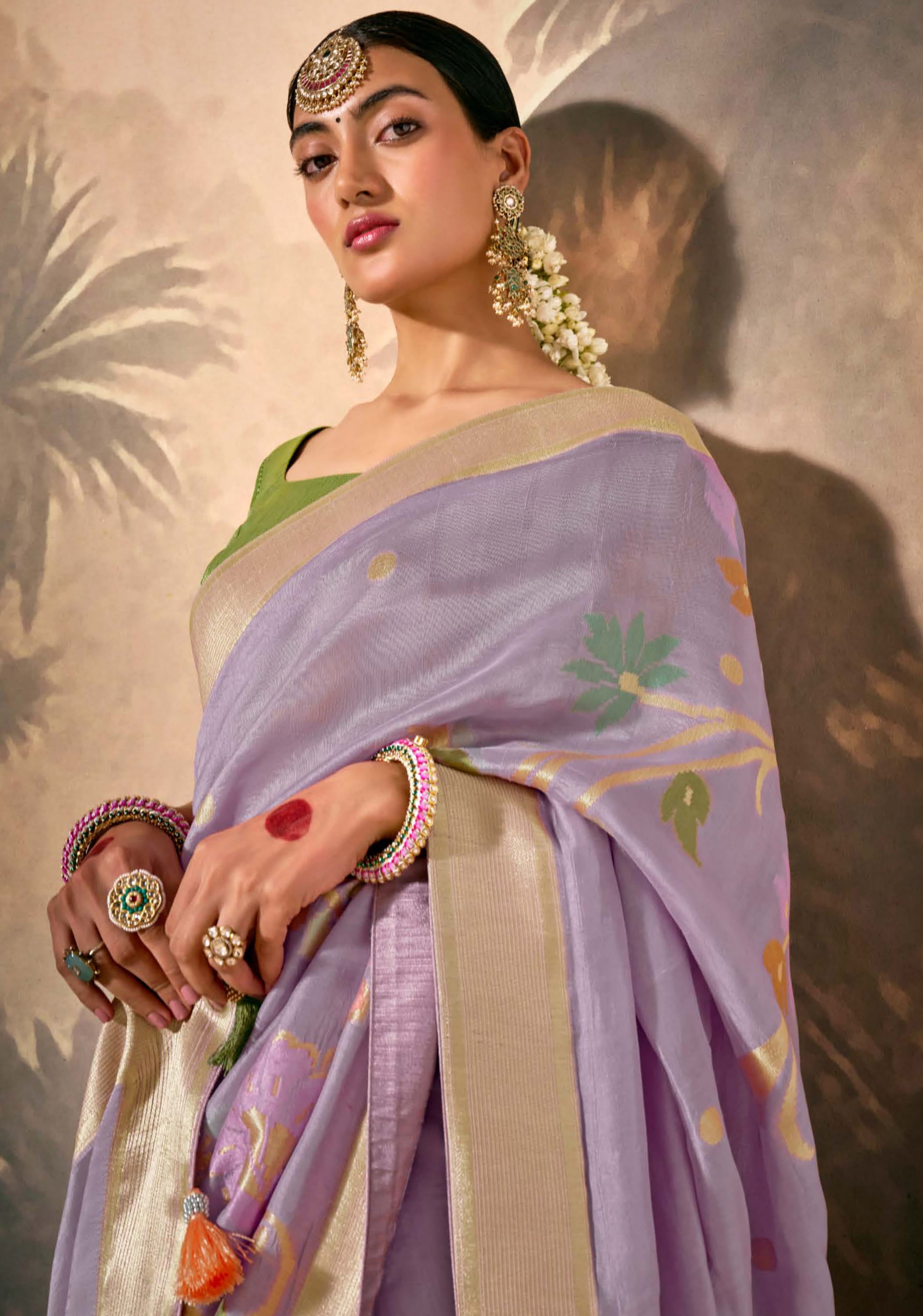 Lavender Silk Saree With  Jacquard Woven