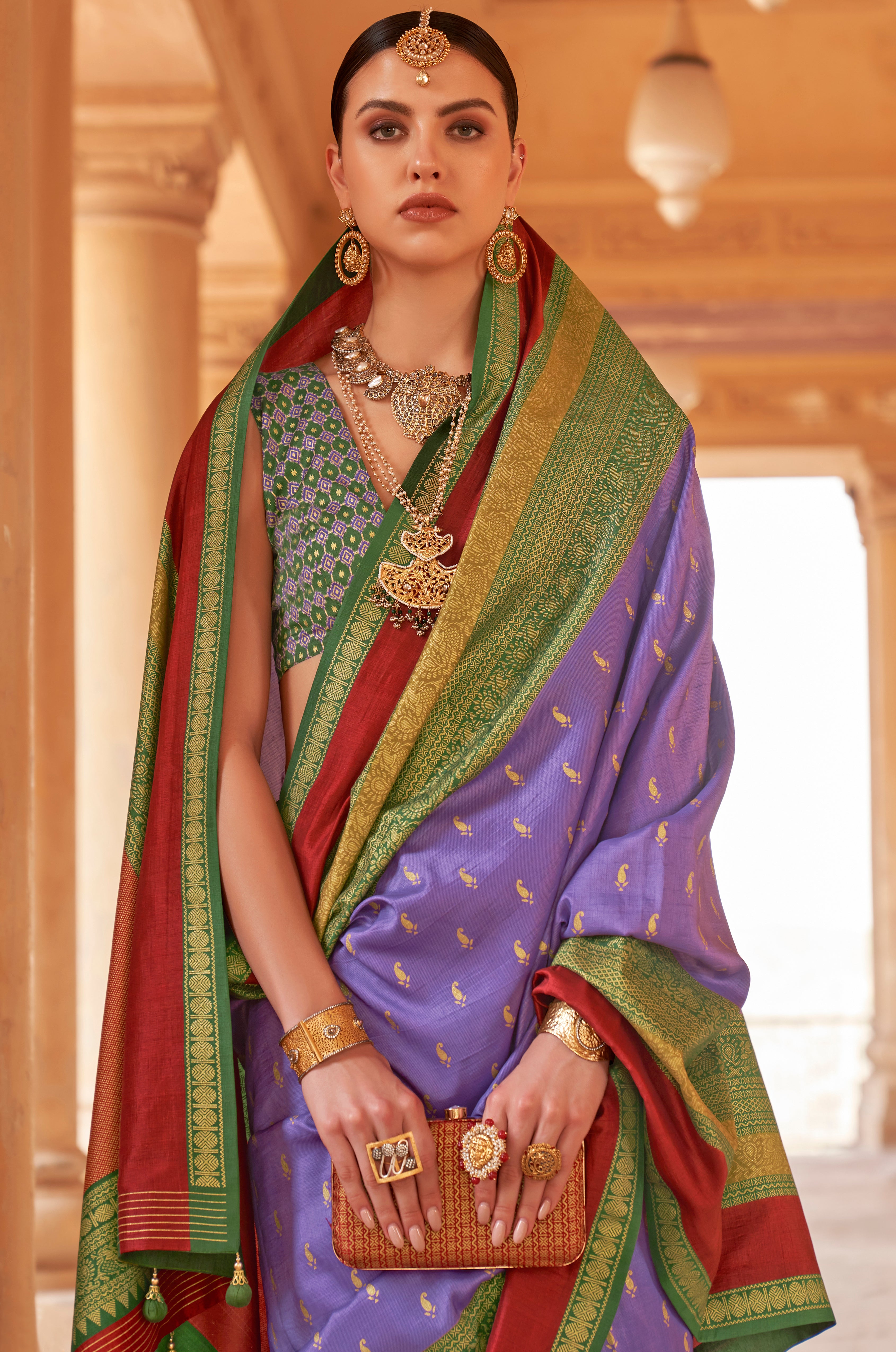 Lavender Silk Saree with  Jacquard Woven Work