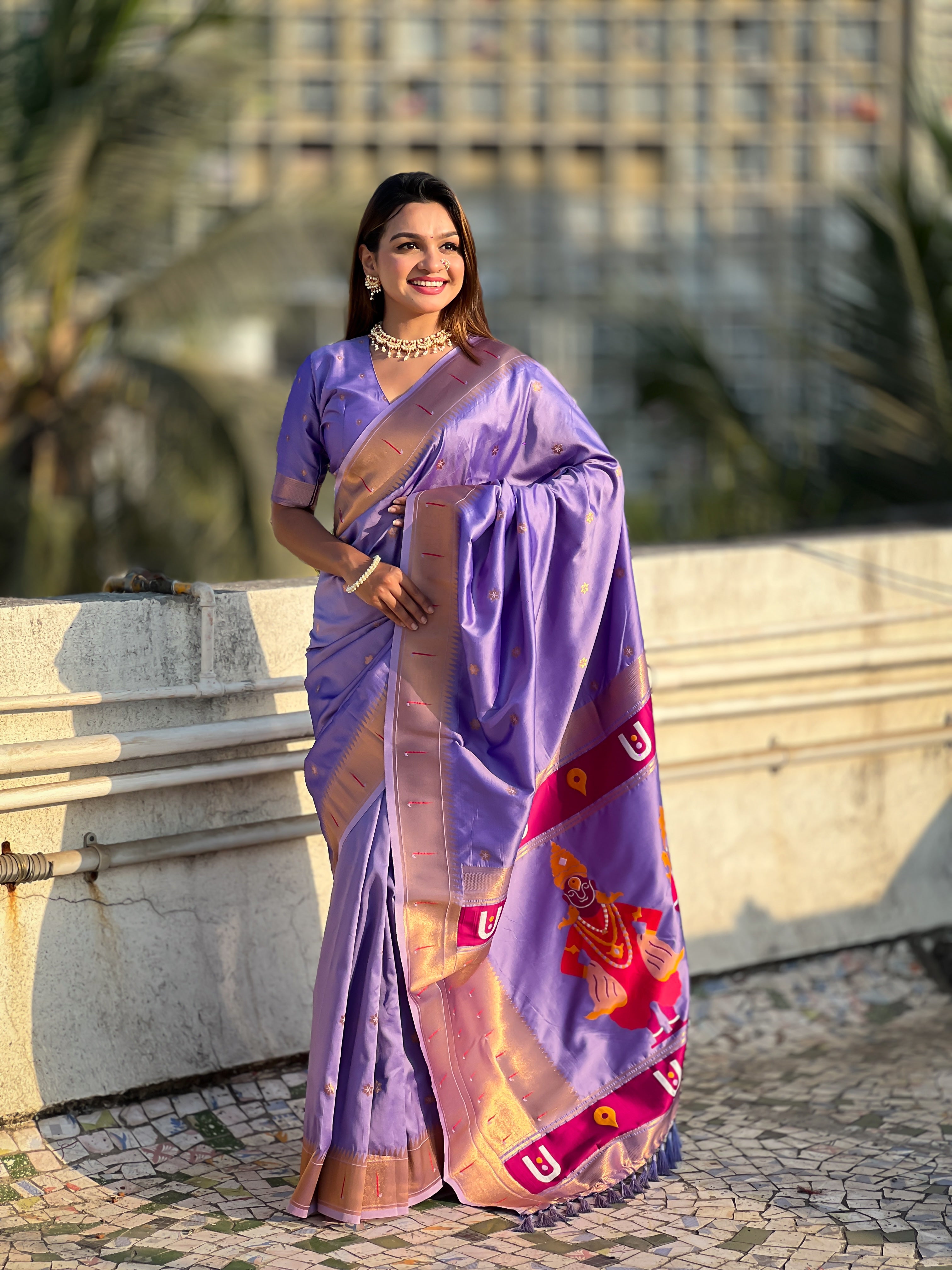 Lavender Soft Silk Woven Vitthala Designer Traditional Ethnic Saree