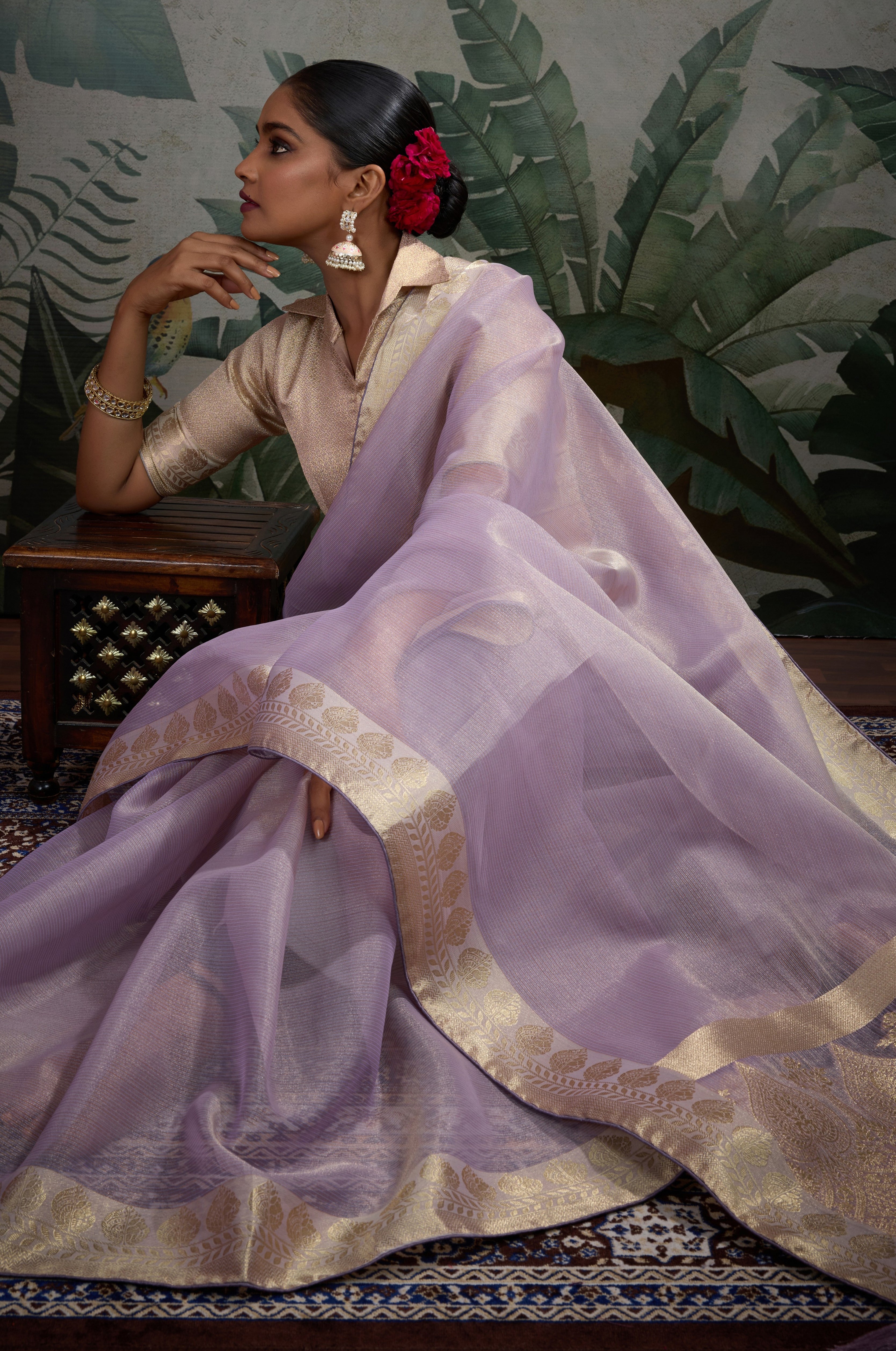Lavender Tissue Saree with Woven Patta Work