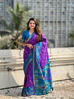 Lavender Woven Meenakari Ikkat Designer Patola Silk Ceremonial Saree
