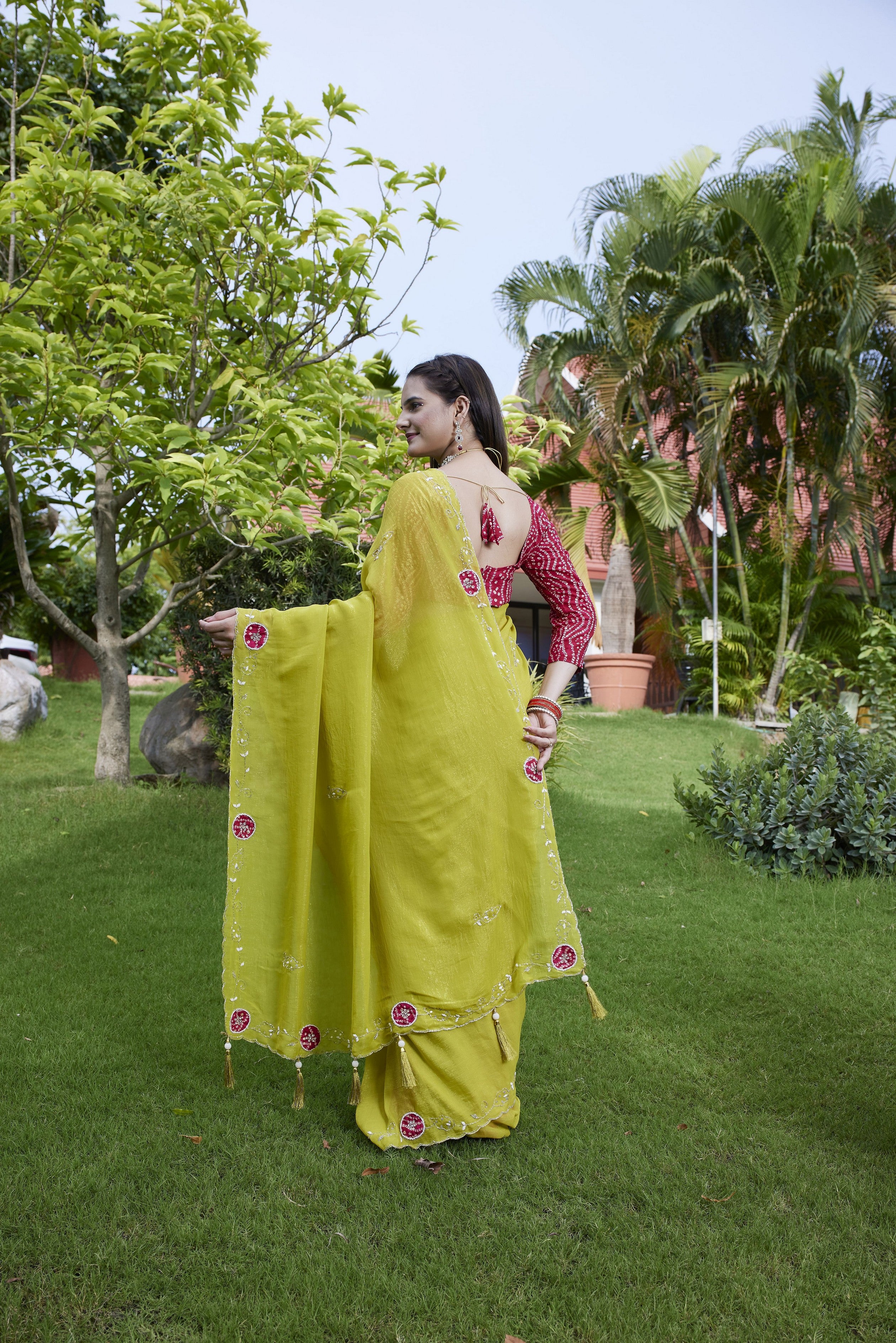 Lemon Chiffon Beautiful Heavy Traditonal Rich Festive Saree