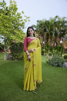 Lemon Chiffon Beautiful Heavy Traditonal Rich Festive Saree