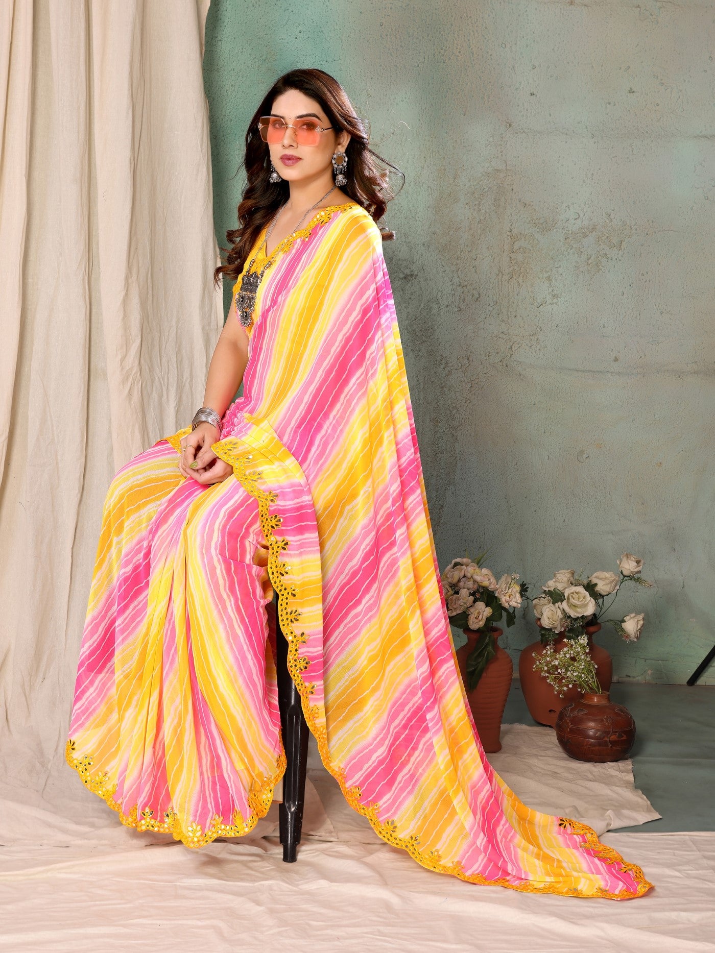 Lemon Georgette Saree with Fancy Printed Design
