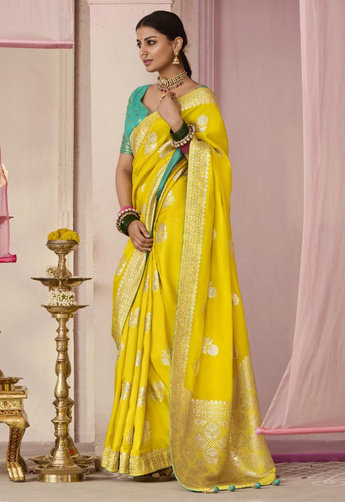Lemon Saree With Jacquard Woven Work