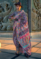 Light Black Handloom Organza Saree With  Handloom Kashmiri Jacquard Woven Work