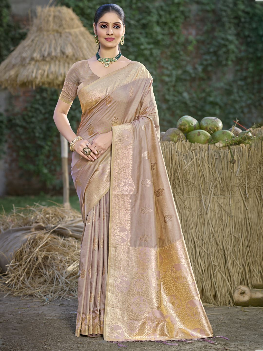 Light Brown Banarasi Silk Traditional Saree