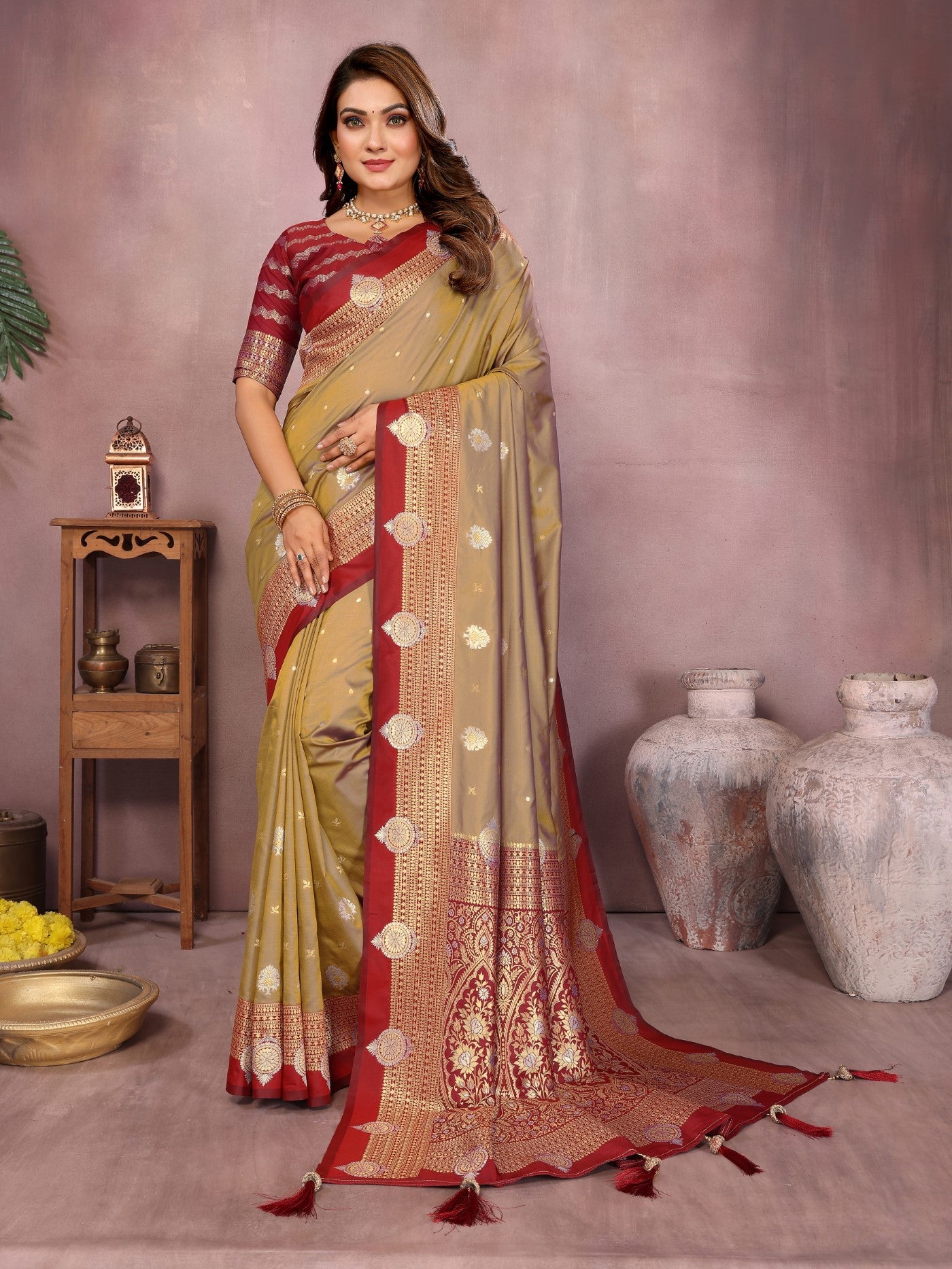 Light Brown Silk Sarees Saree With Traditional Weaving