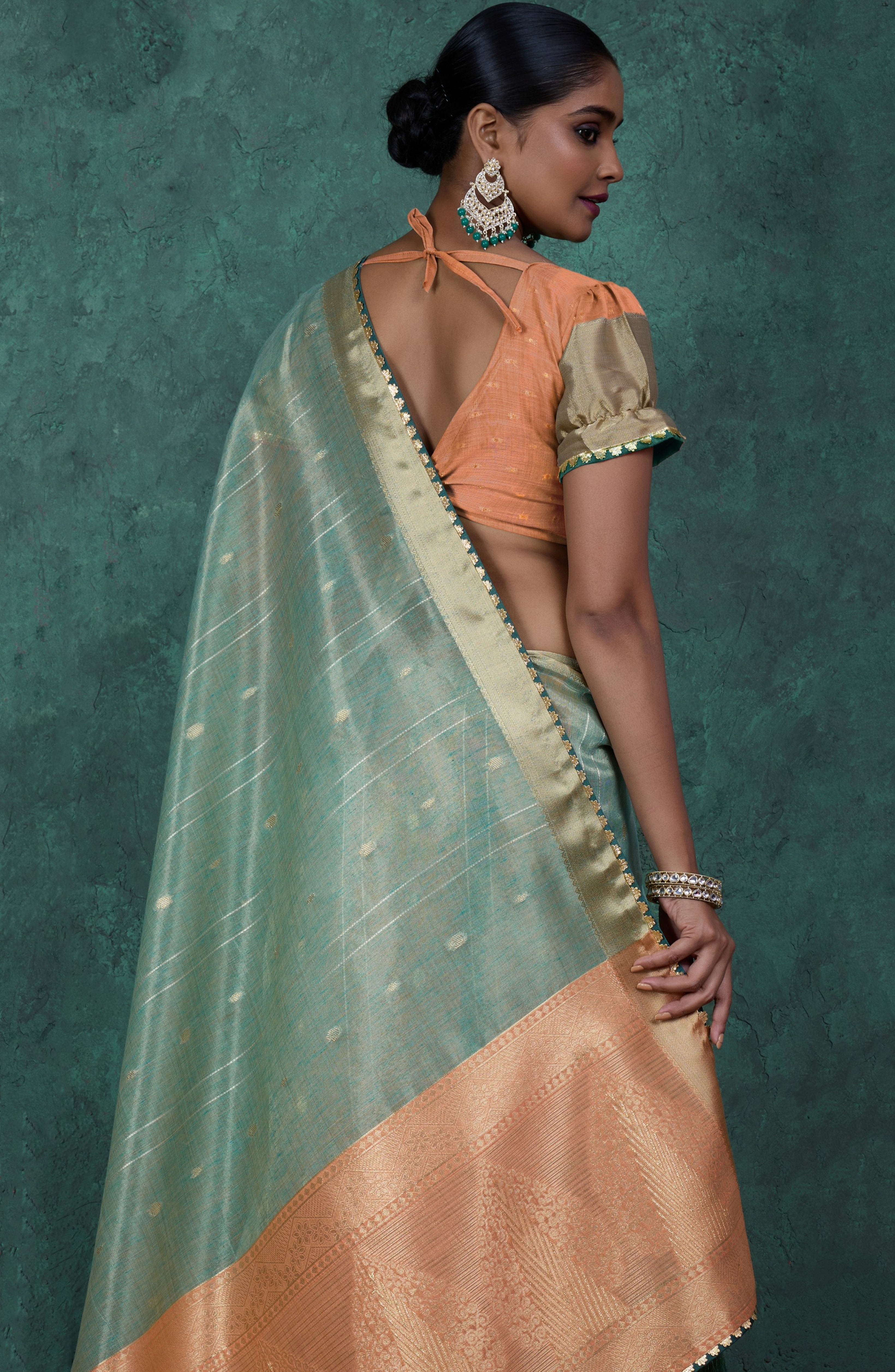 Light Green Color Linen Blend Saree With  Self Woven Butta