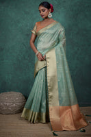 Light Green Color Linen Blend Saree With  Self Woven Butta