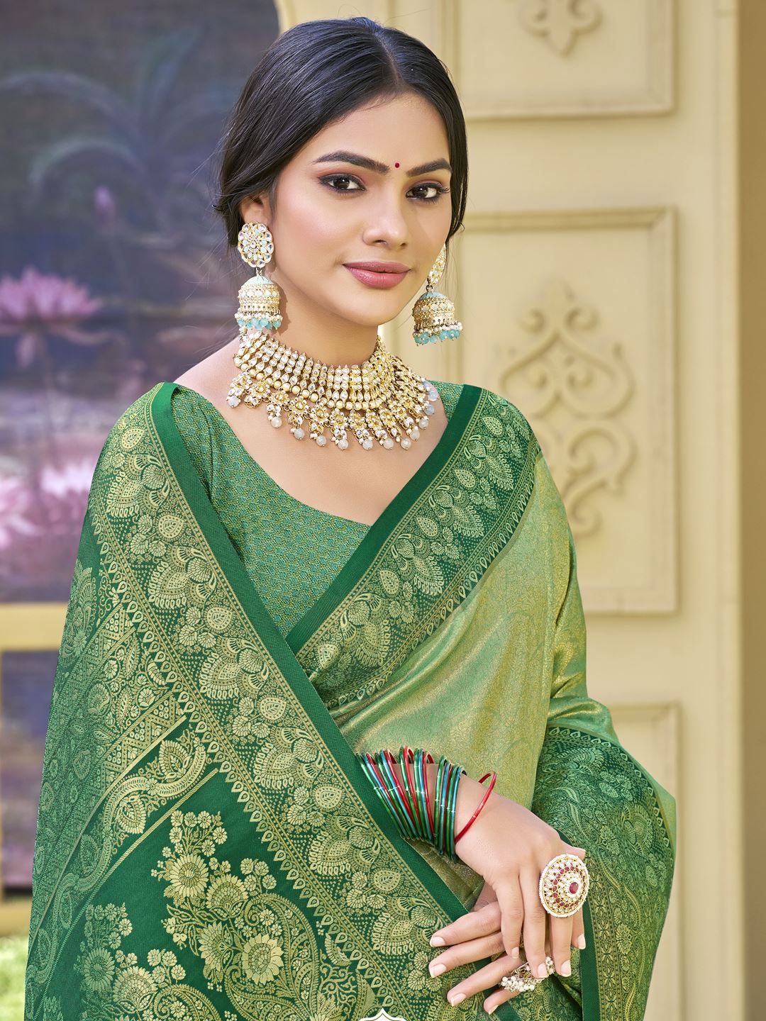 Light Green Color Woven Work Banarasi Silk Saree
