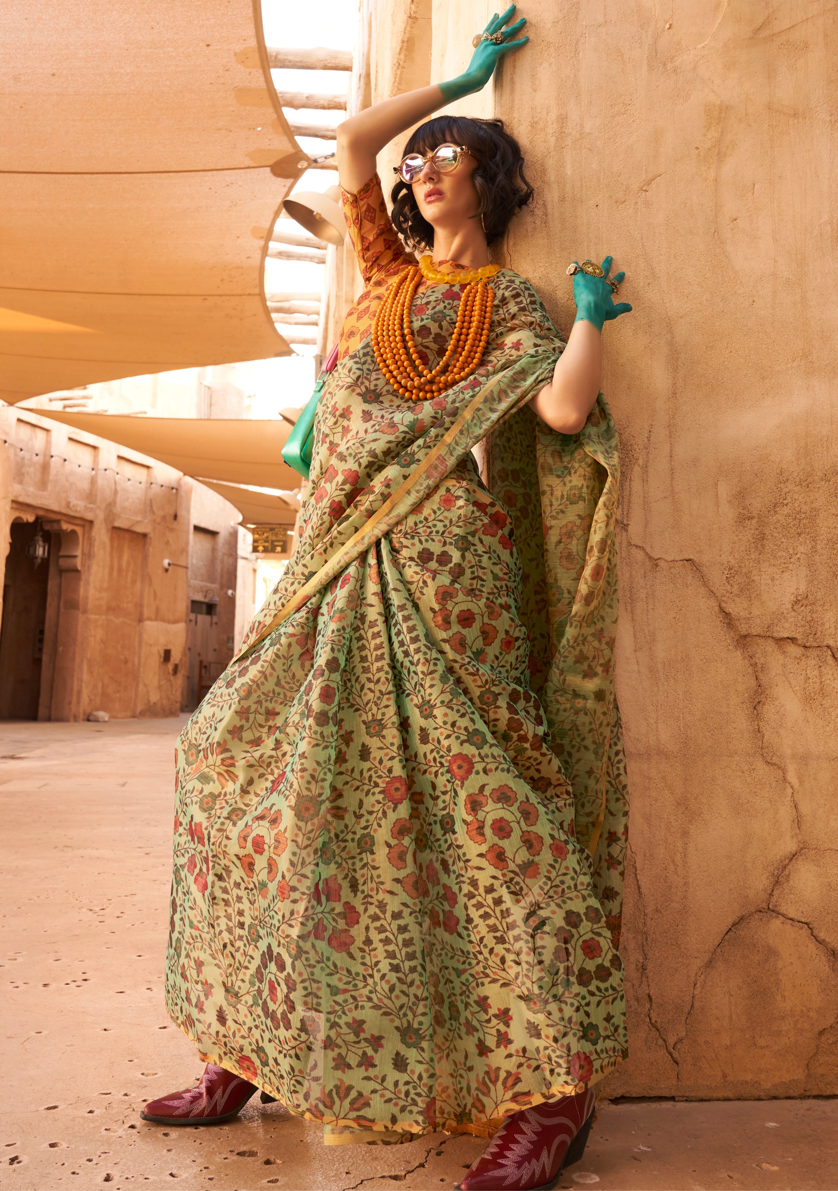 Light Green Handloom Silk Saree With  Printed