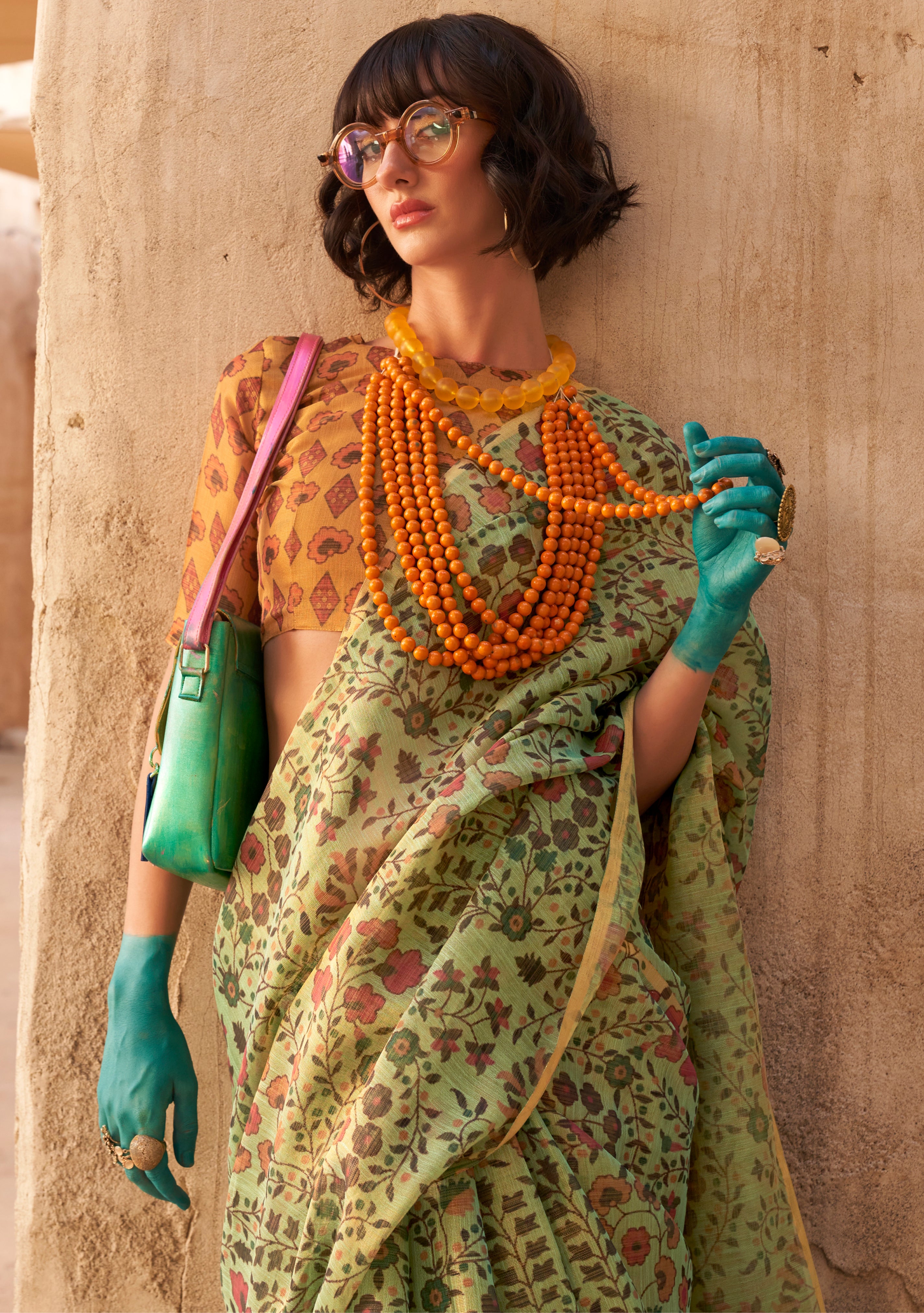 Light Green Handloom Silk Saree With  Printed