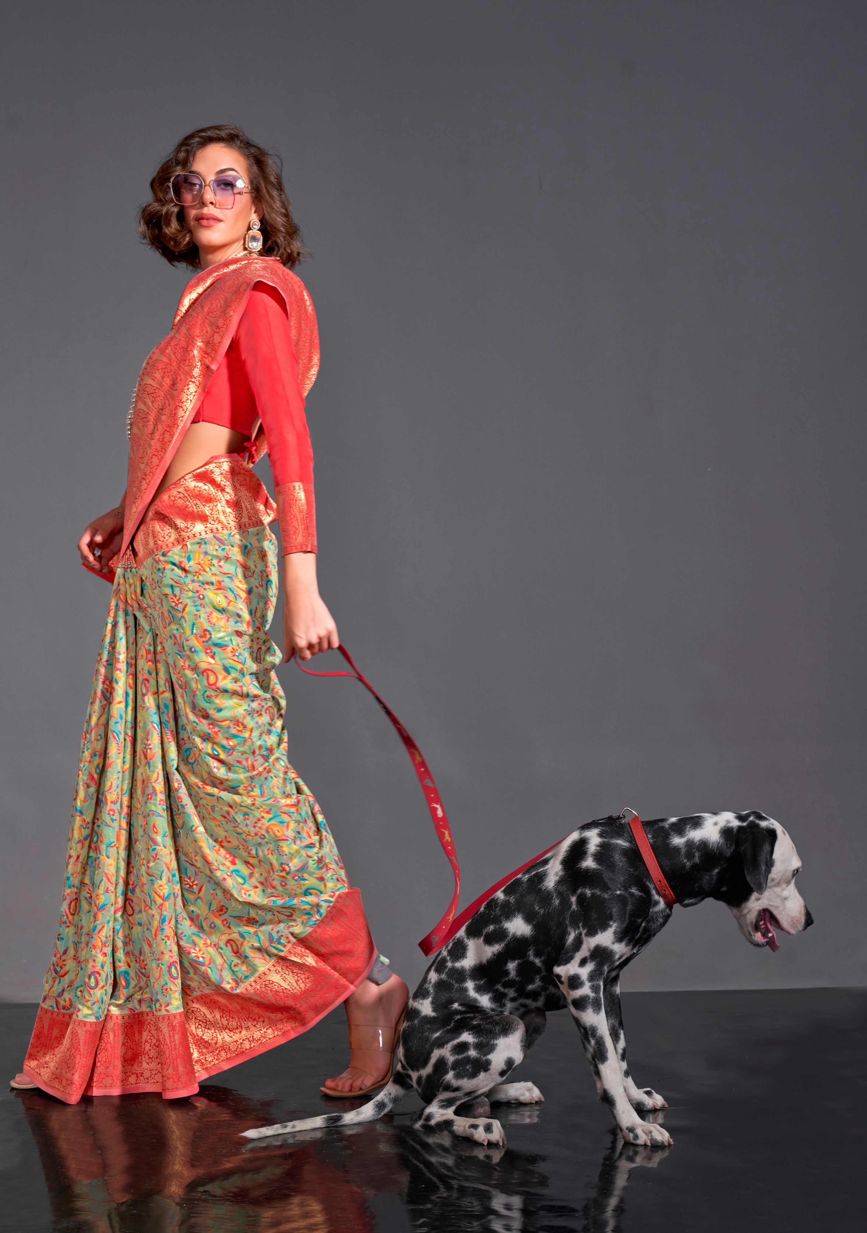 Light Green Kashmiri Silk Saree With  Kashmiri Chaap Jacquard Woven Work