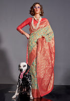 Light Green Kashmiri Silk Saree With  Kashmiri Chaap Jacquard Woven Work