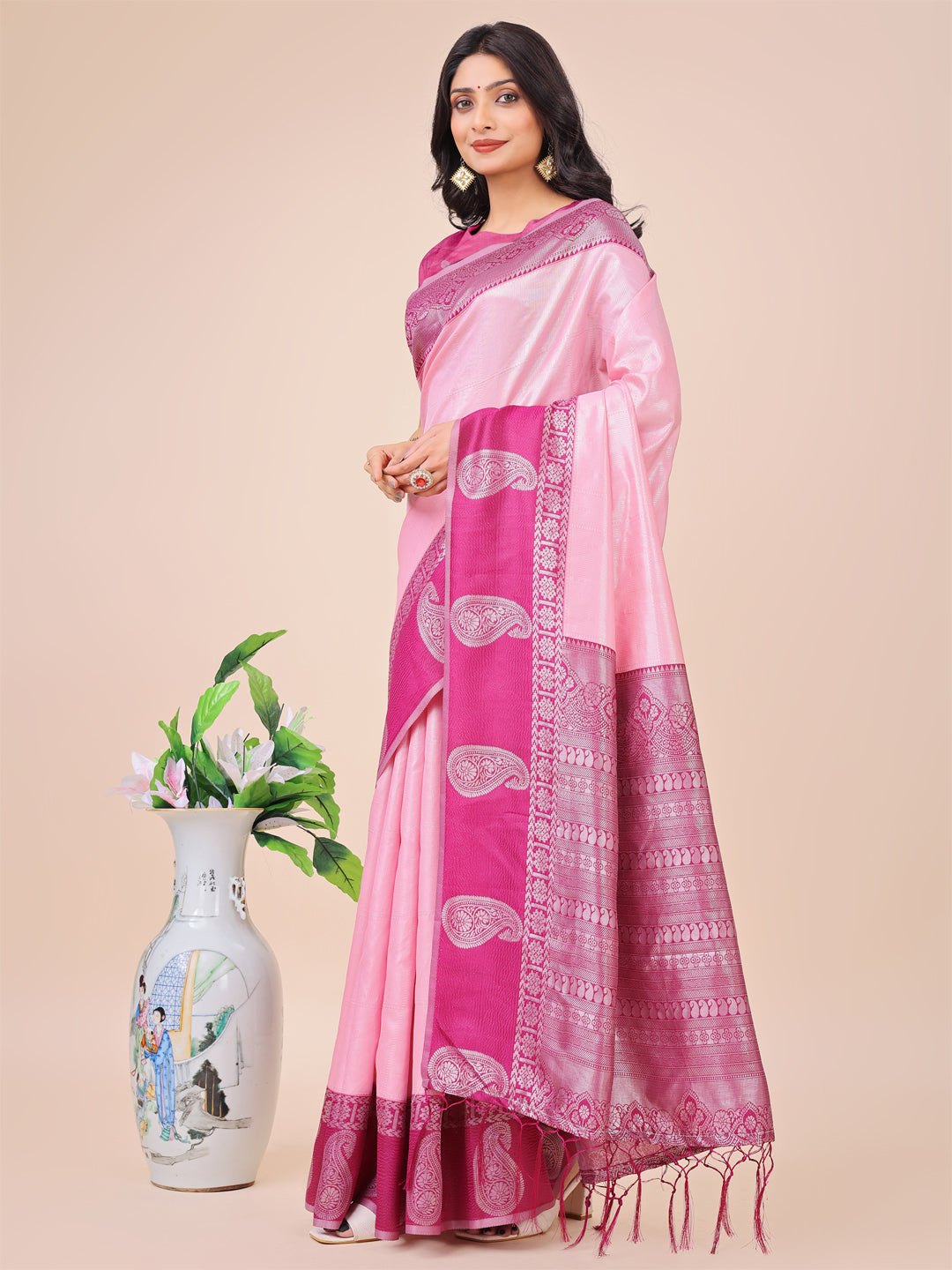 Light Pink Lichi Silk Woven Designer Festive Graceful Saree