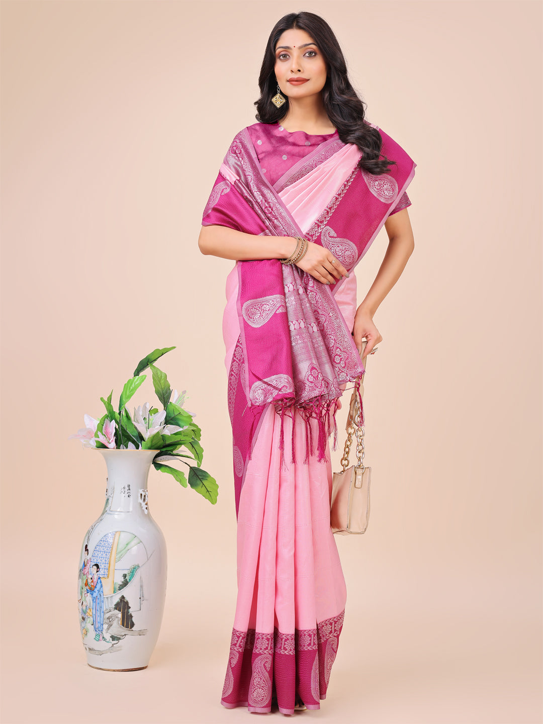Light Pink Lichi Silk Woven Designer Festive Graceful Saree