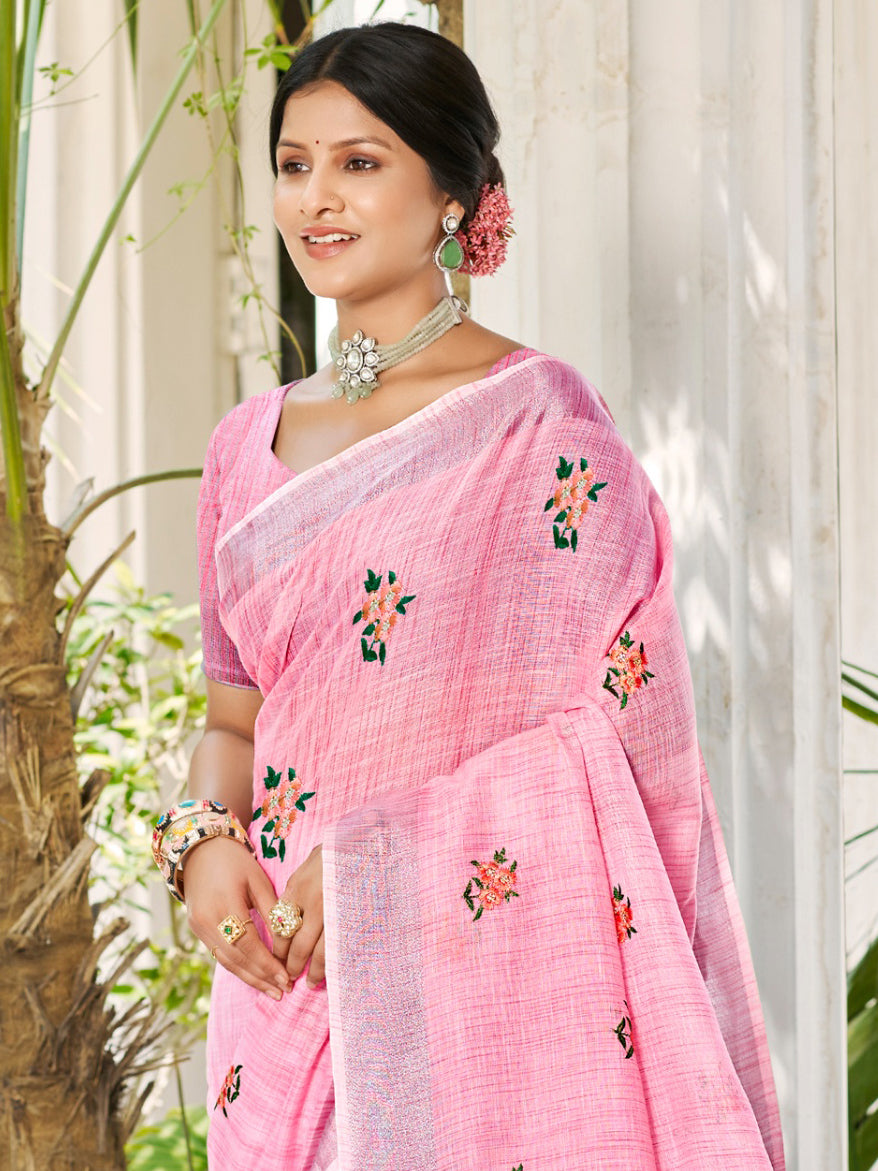 Light Pink Linen Saree With Timeless Grace and Elegant Charm