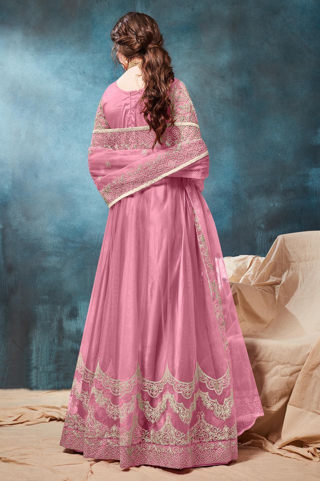Light Pink Net Embroidered  Anarkali Suits