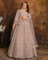Light Purple Net Heavy Thread Embroidery Work  Anarkali Suits