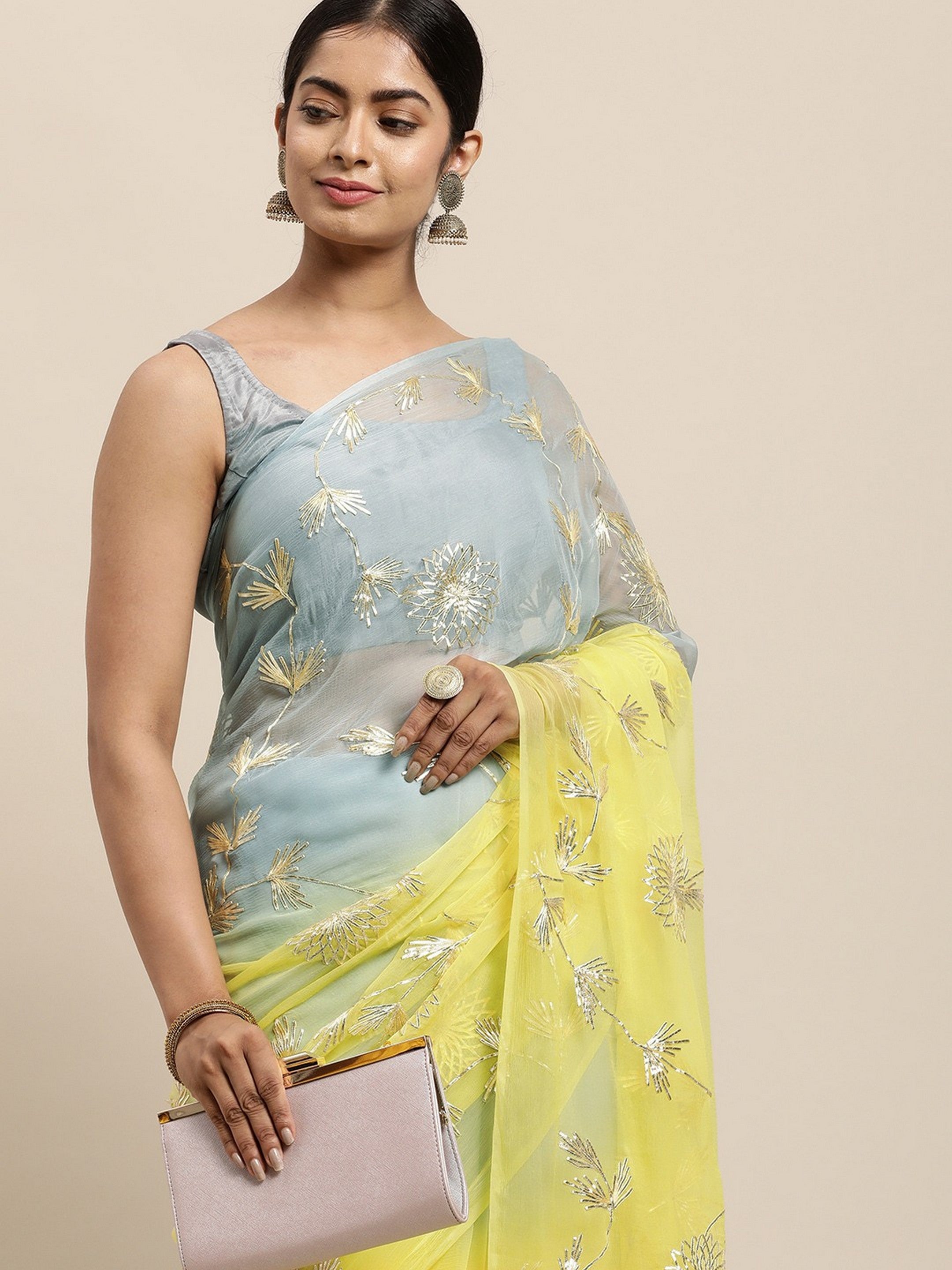 Lime Girlie Organza Designer Gota Patti Work Traditional Rich Saree