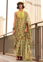 Lime Green Tissue Silk Saree With  Printed