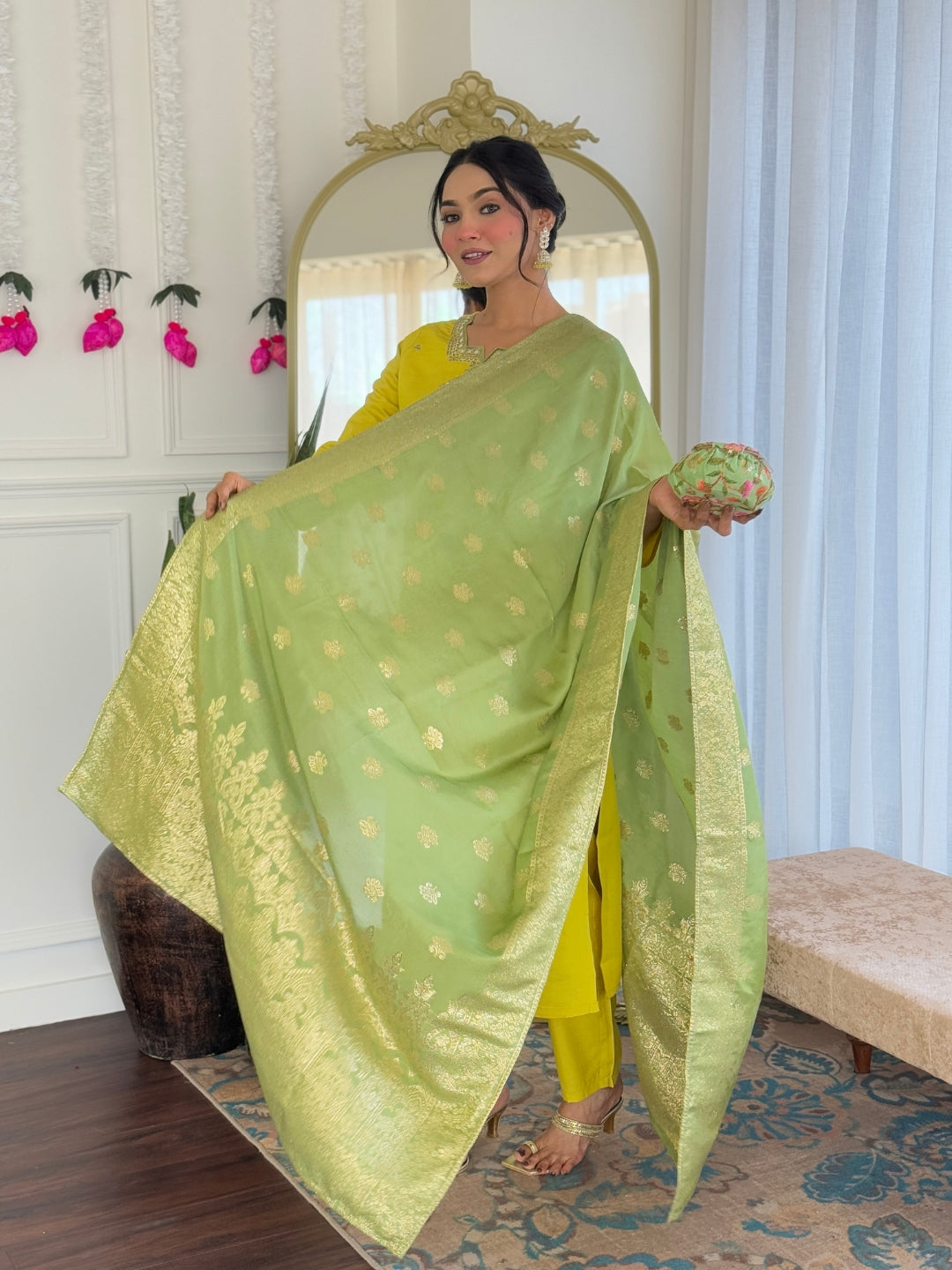 Liril Chanderi Viscose Elegant Kurta Pant Set With Embroidery Work