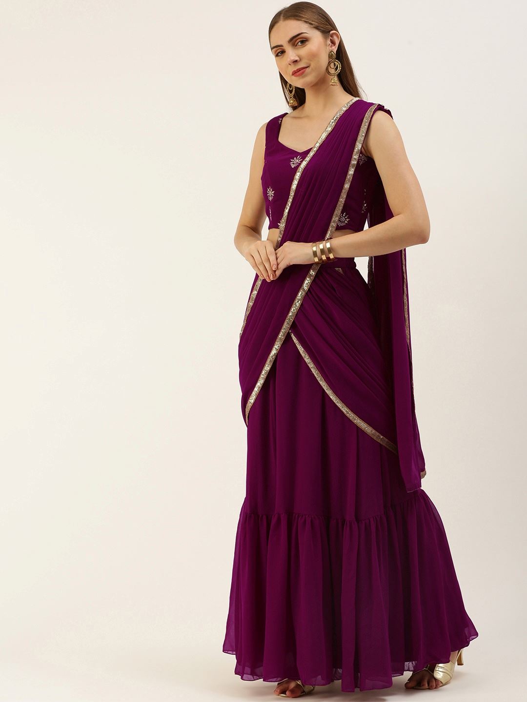Magenta Lehenga Choli with Thread Embroidery With Sequins Work
