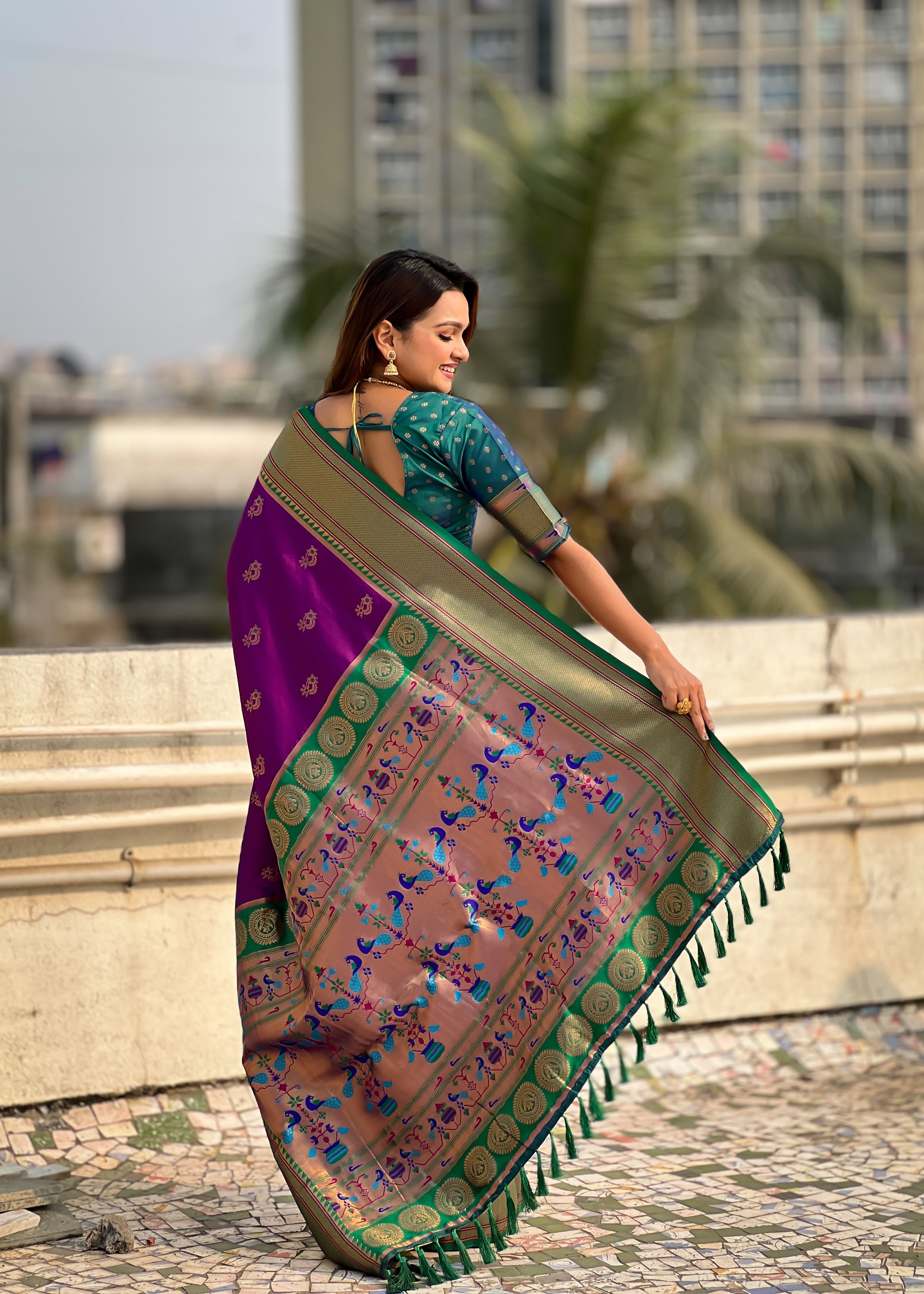Magenta Silk Blend Paithani Saree With Woven Work
