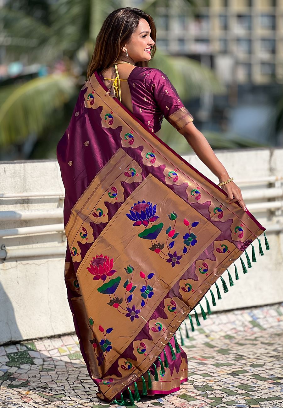 Magenta Silk Blend Paithani Saree