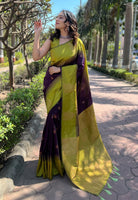 Magenta Silk Blend Saree With Floral Border Zari Woven Work