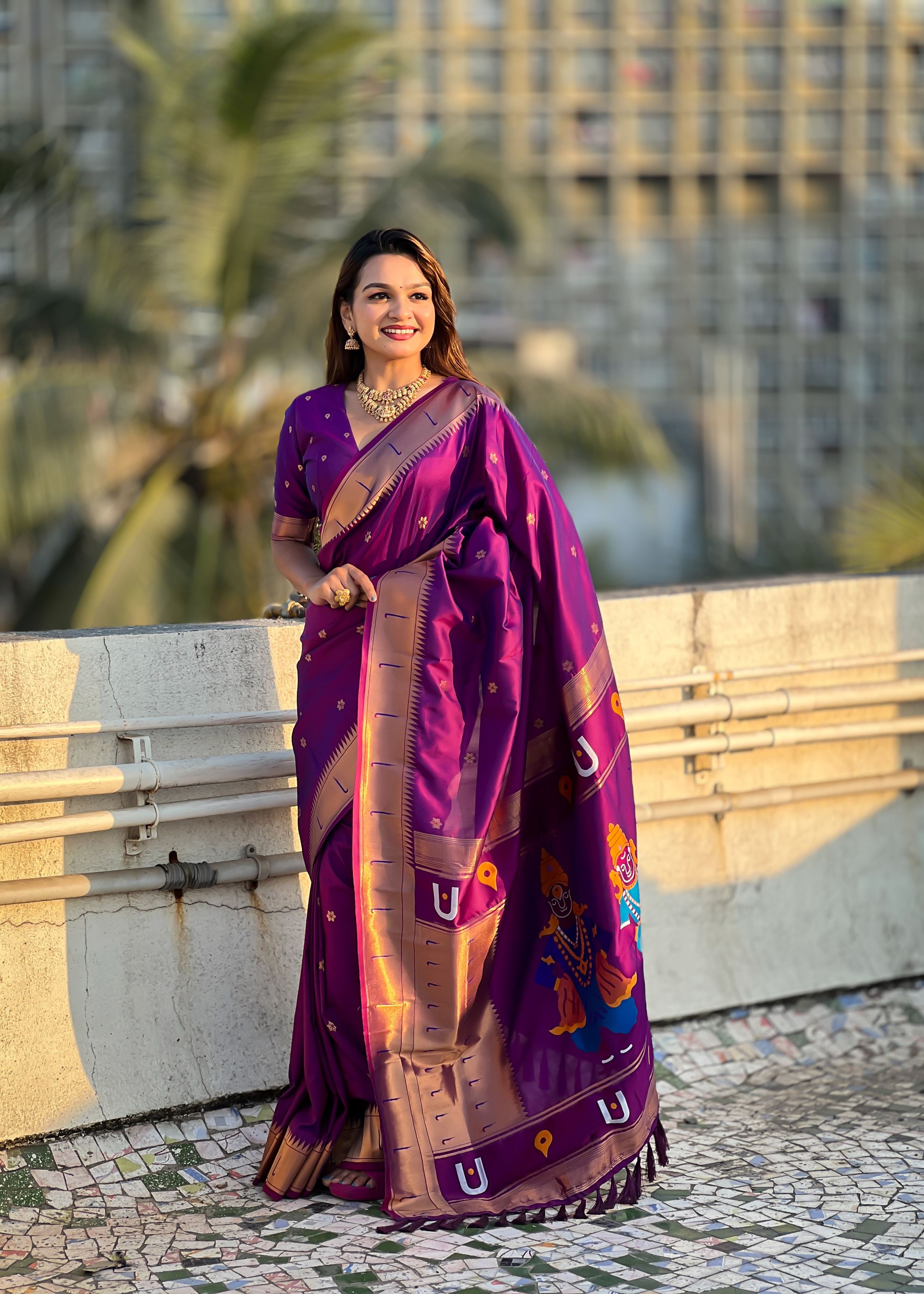 Magenta Silk Blend Vitthala God Paithani Silk Saree