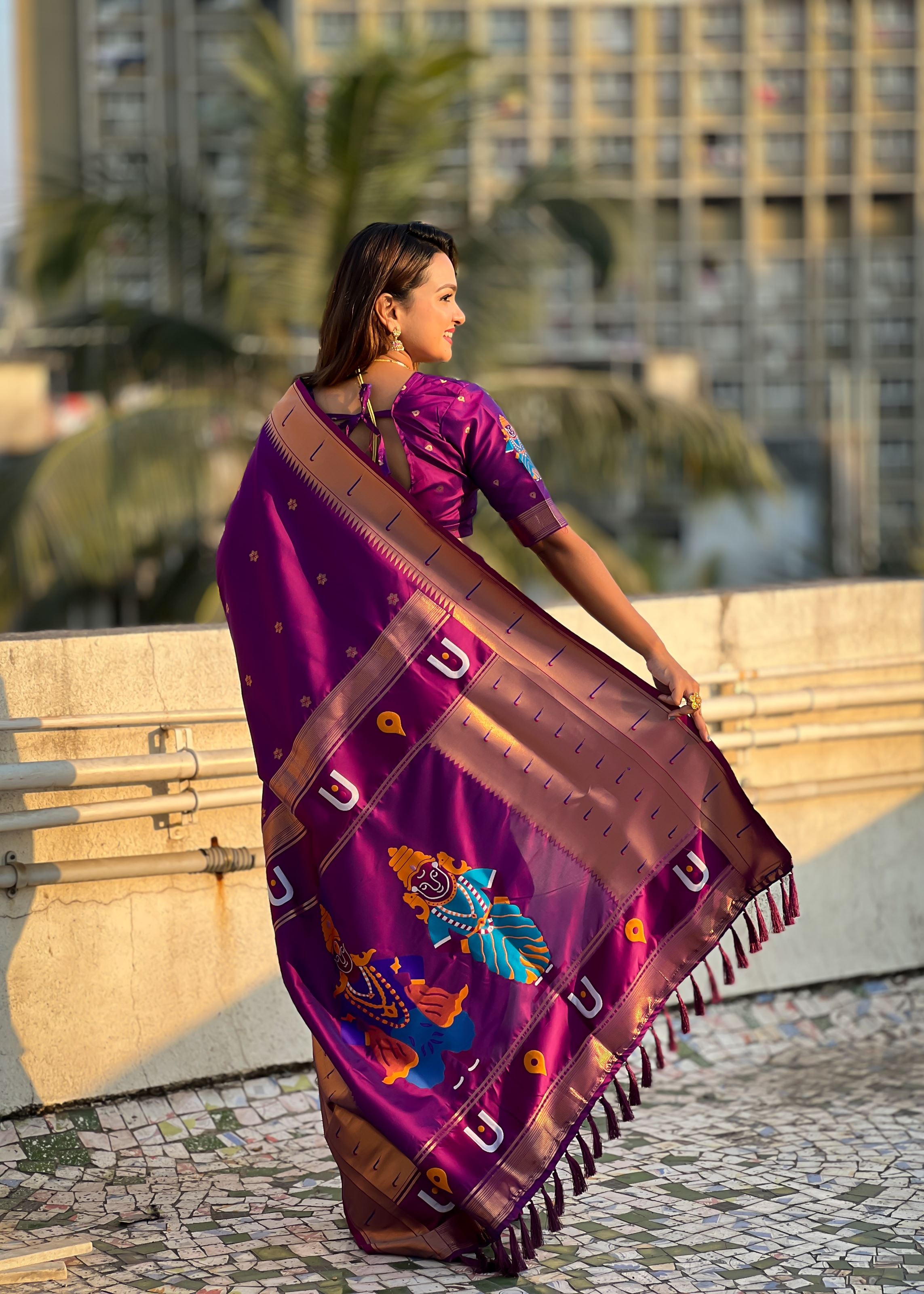 Magenta Silk Blend Vitthala God Paithani Silk Saree