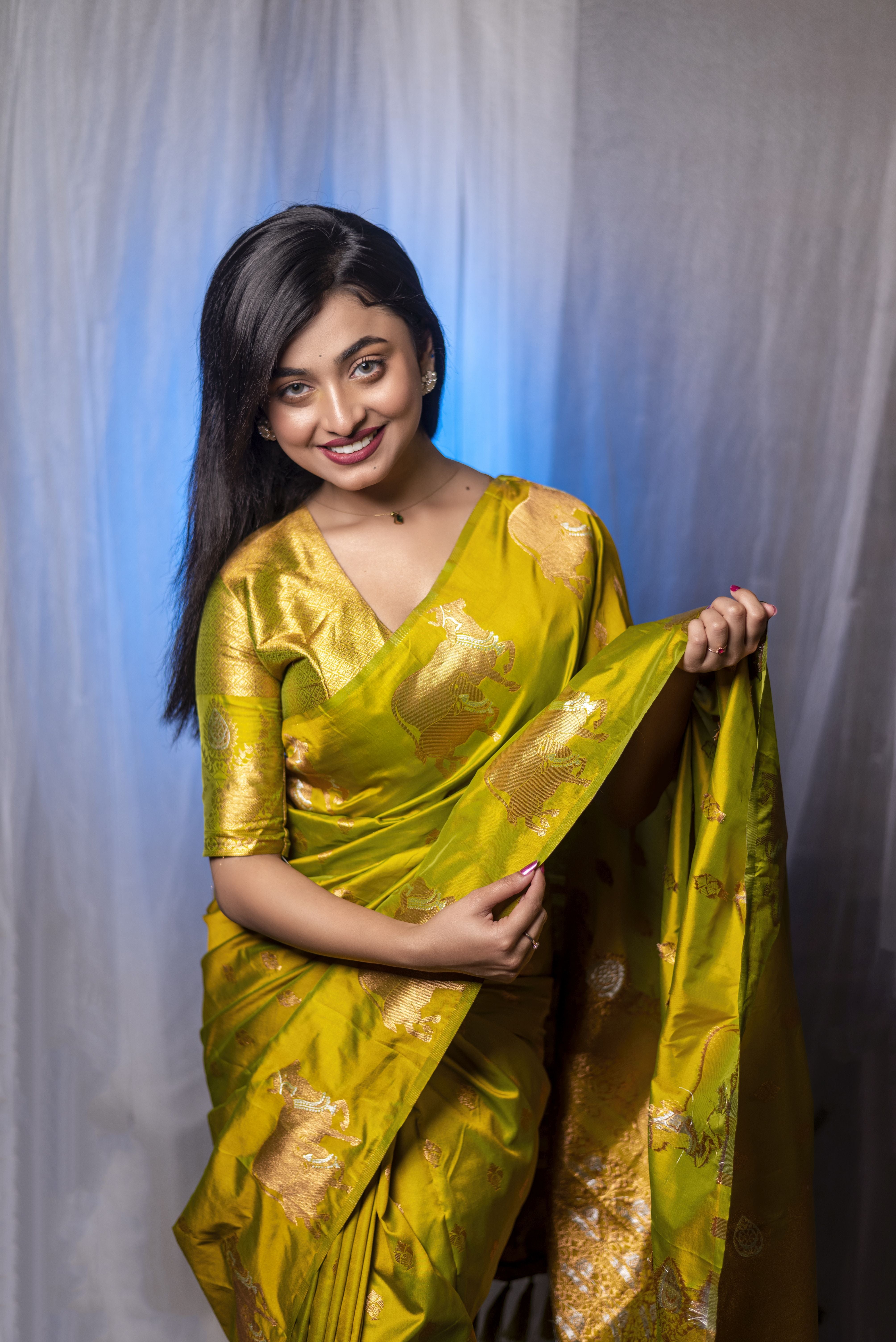 Mahendi Beautiful Woven Jari Nandi Designer Moonga Silk Saree