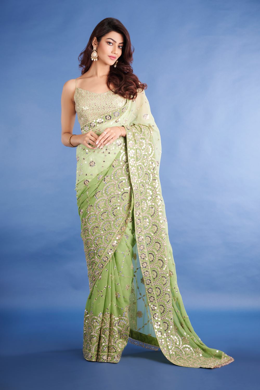 Mahendi Colour Georgette Embroidery Work Saree