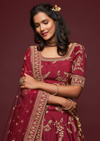 Maroon Art Silk Lehenga Choli With Thread, Zari, Dori and Sequins Embroidery Work