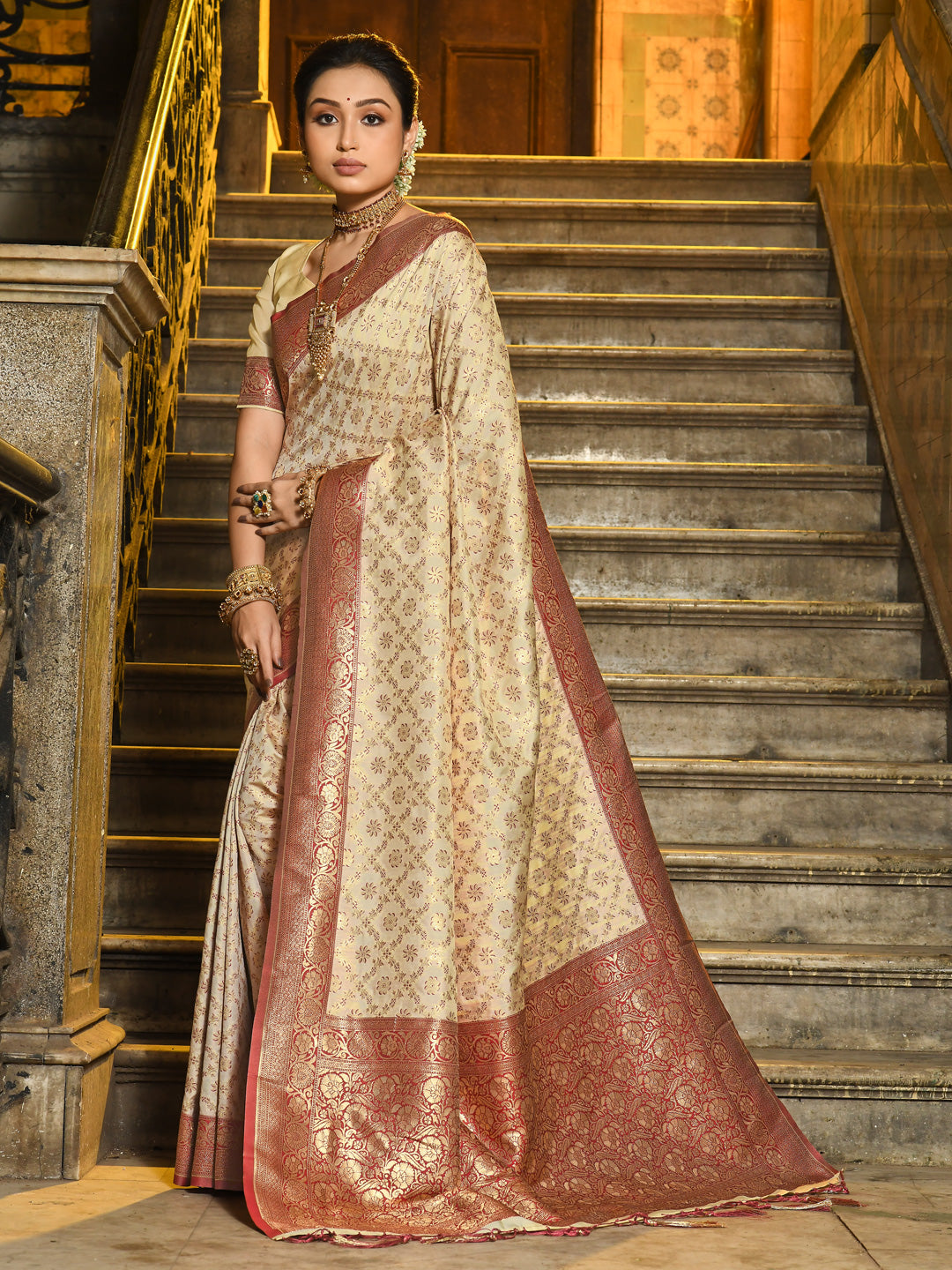 Maroon Banarasi Silk Saree With Woven Jacquard Designer Ceremonial Saree