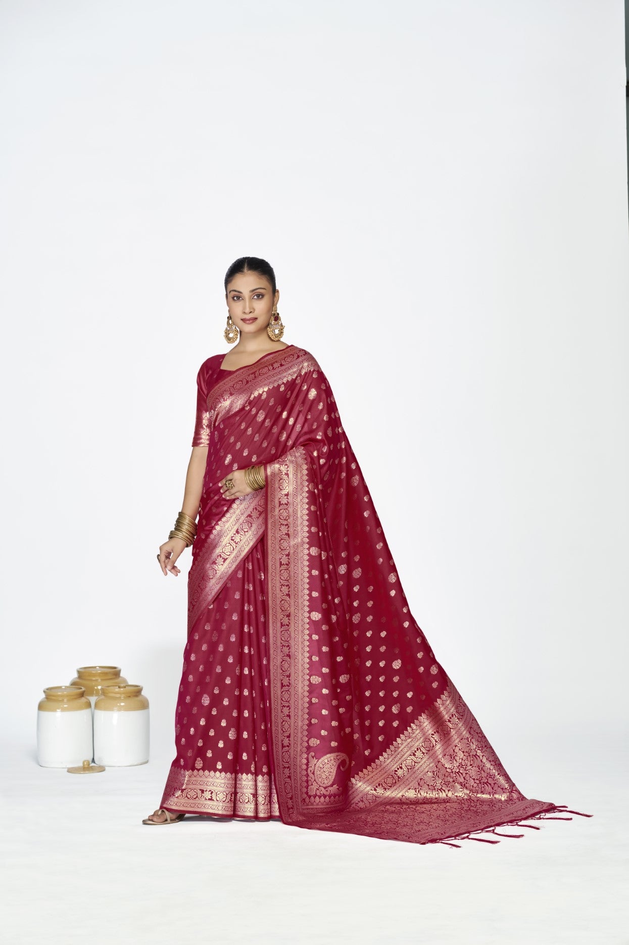 Maroon Banarasi Silk Saree with Weaving
