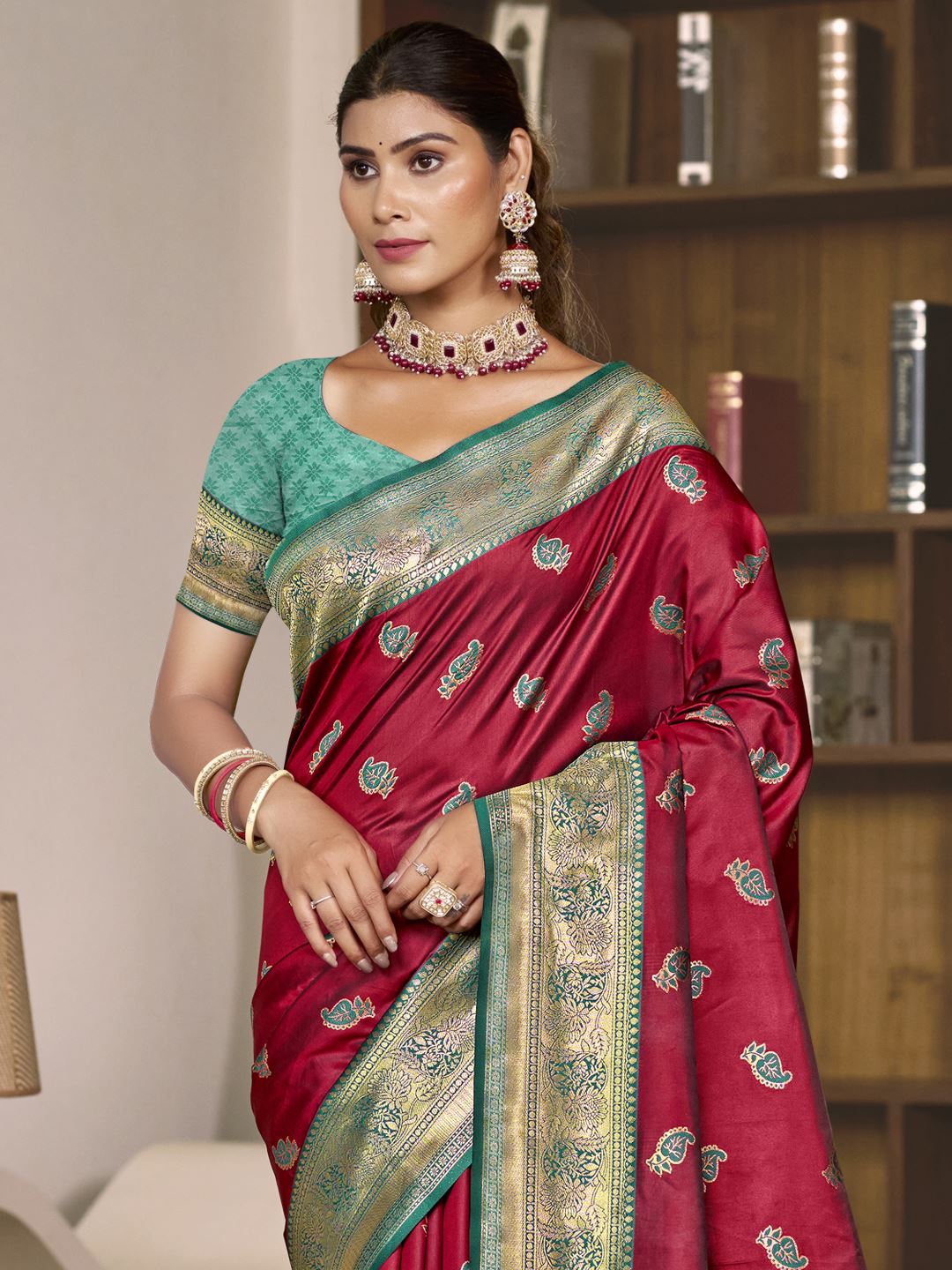 Maroon Color Jacquard Silk Saree