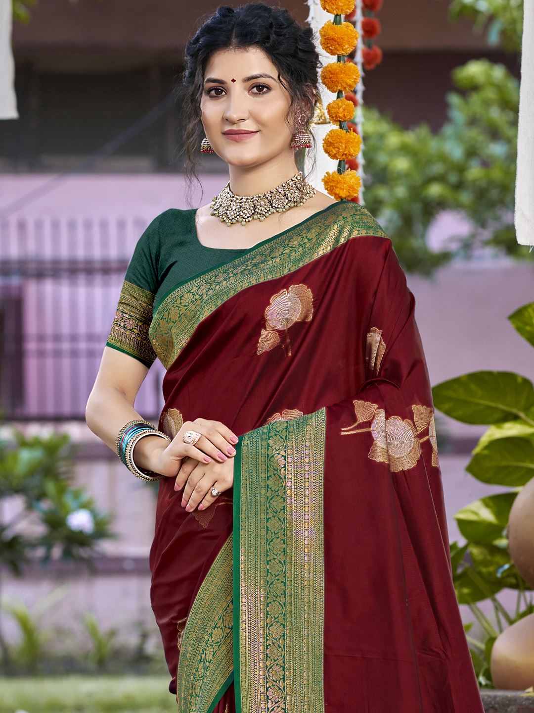 Maroon Color Silk Weaving Classic  Saree