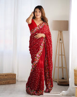 Maroon Georgette Fabric Designer Sequins Work Embroidery Saree