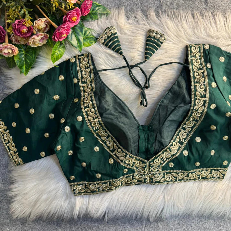 Maroon Heavy Embroidery Work Partywear Blouse in Roman Silk with Embroidery & Sequins