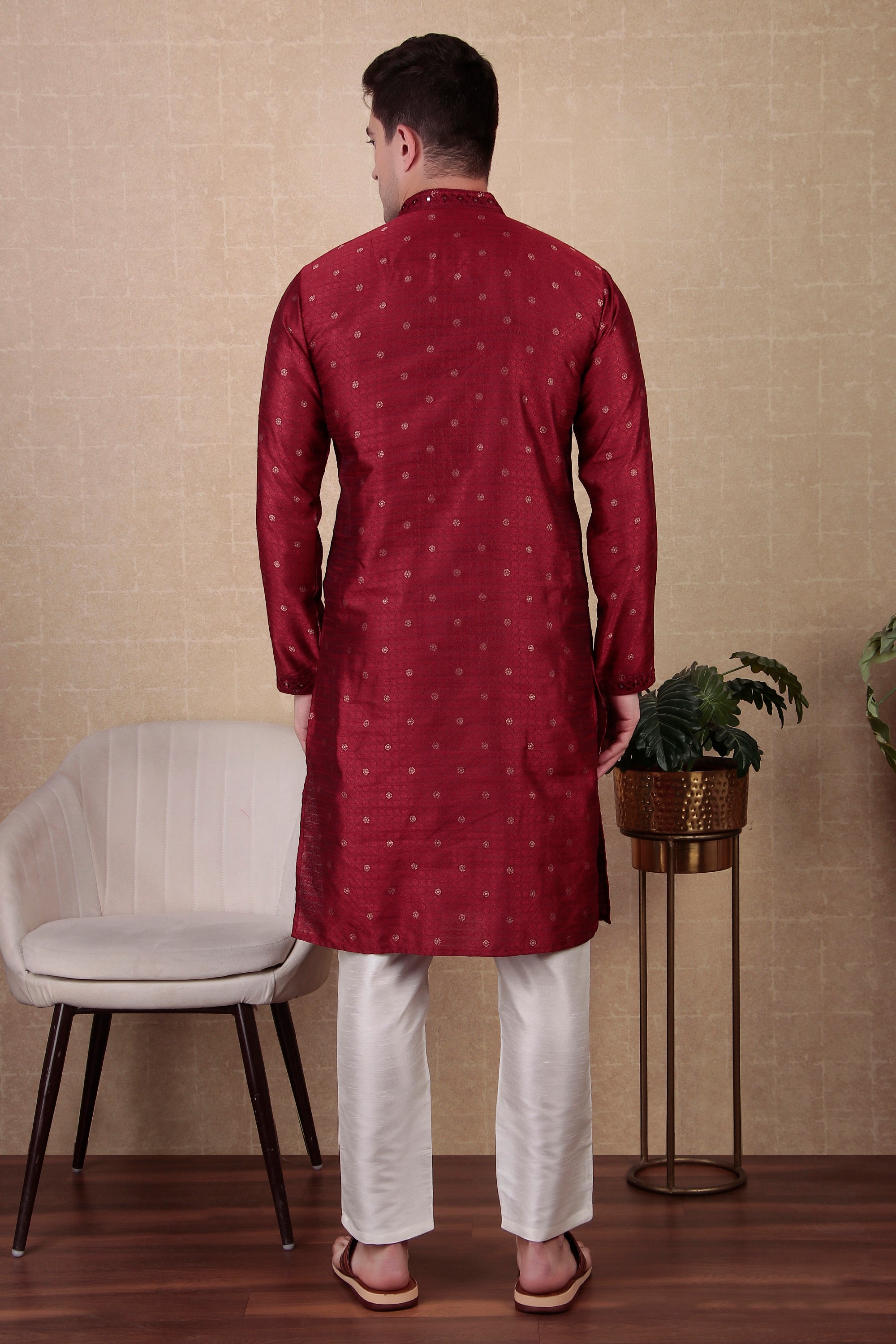 Maroon Jacquard Silk Kurta Payjama – Royal and Classy