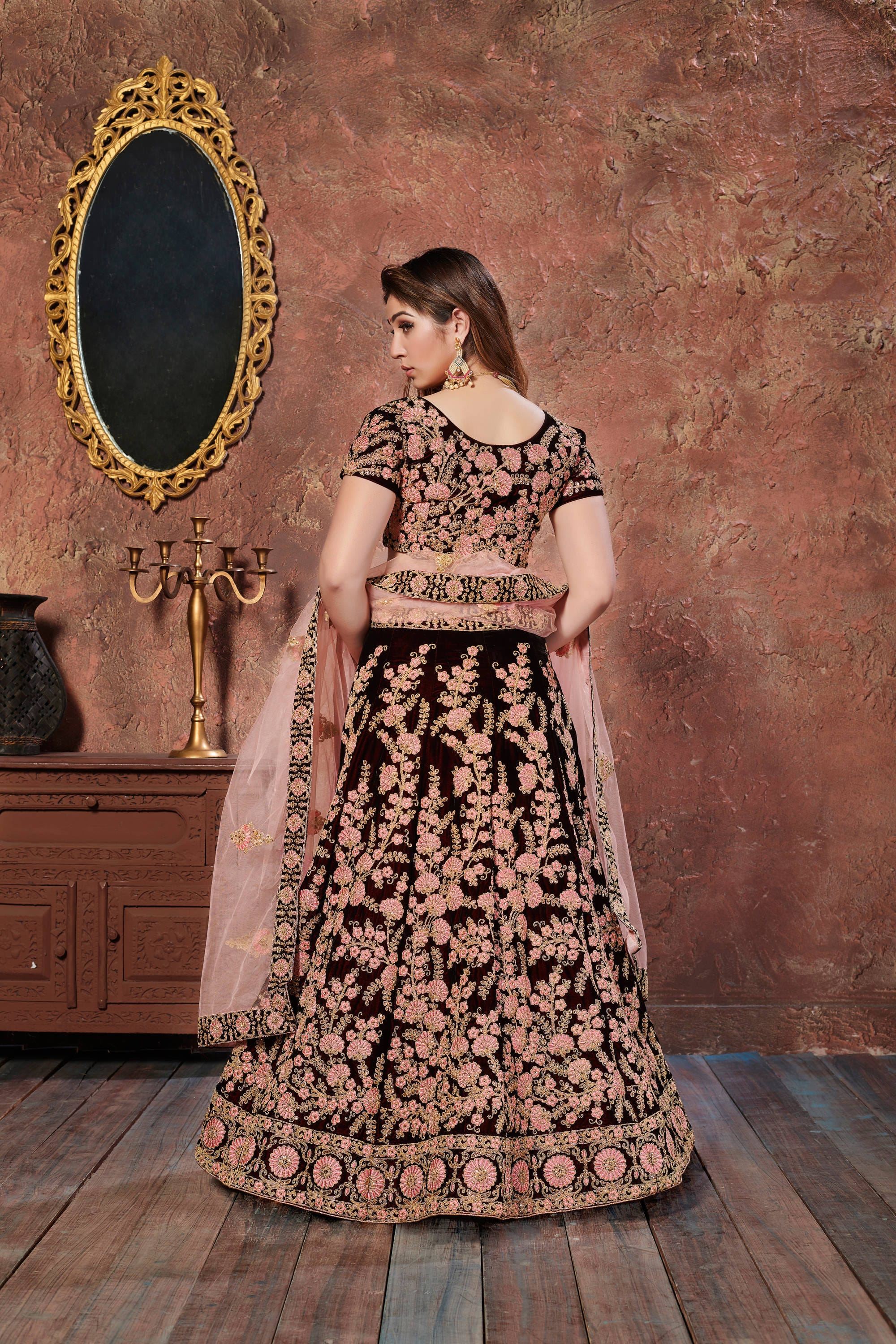 Maroon Lehenga Choli With Dori, Thread And Sequins Embroidery