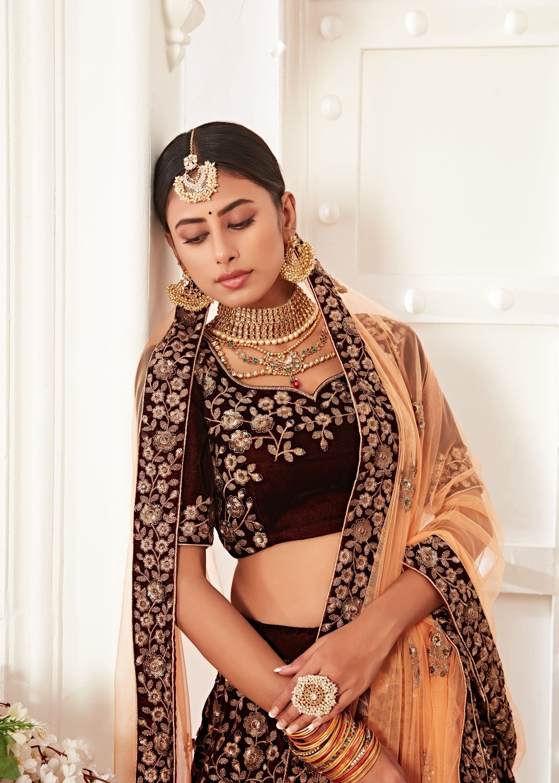Maroon Lehenga Choli With Thread, Zari And Sequins Embroidery Work