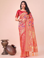 Maroon Lichi Silk Woven Designer Girlie Partywear Saree