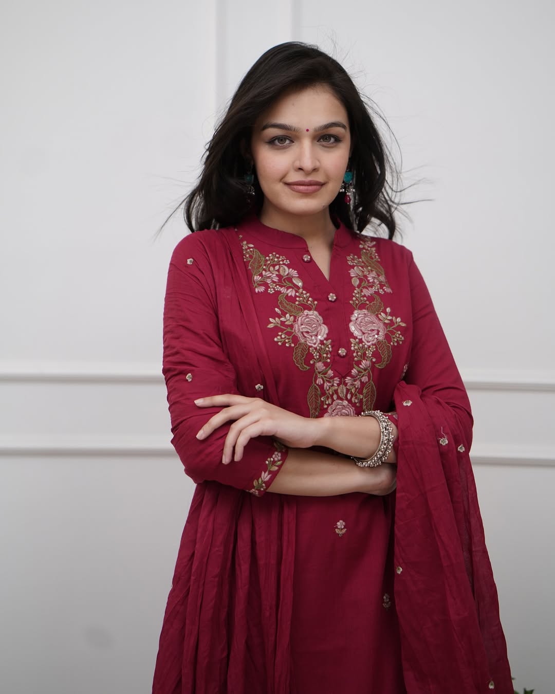 Maroon Rayon Kurta Pant with Heavy Thread Embroidery Work