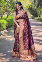 Maroon Satin Saree With Woven Work
